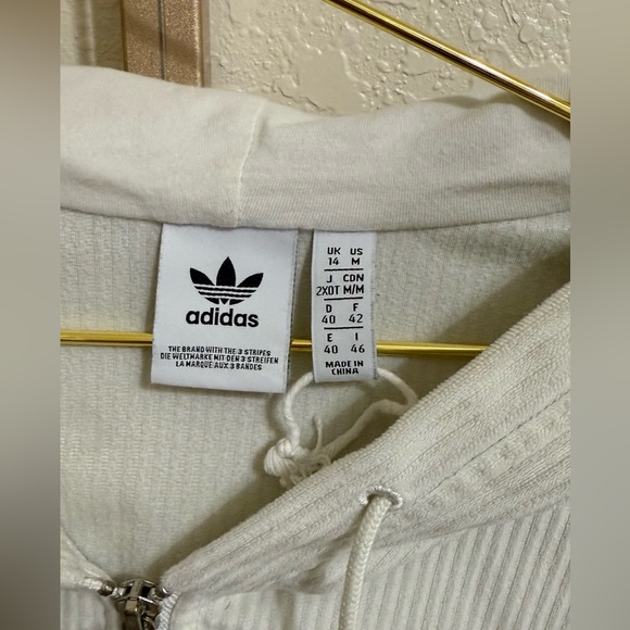 Adidas Originals Corduroy Cropped Hoodie Jacket – Size M – Ivory/Cream – Trefoil - Picture 4 of 5